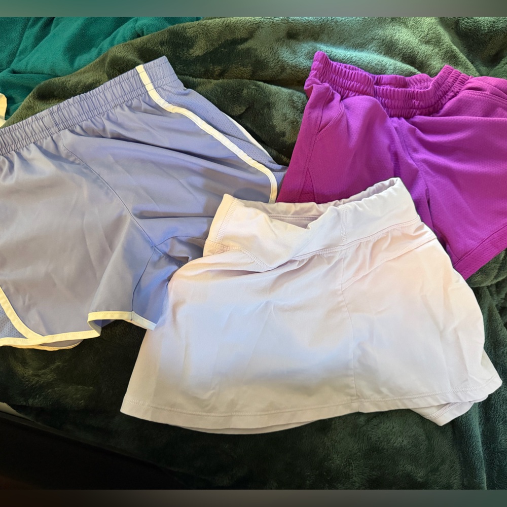 Girl’s Athletic Shorts and Skirt Pack - Lavender, Light Blue, Purple